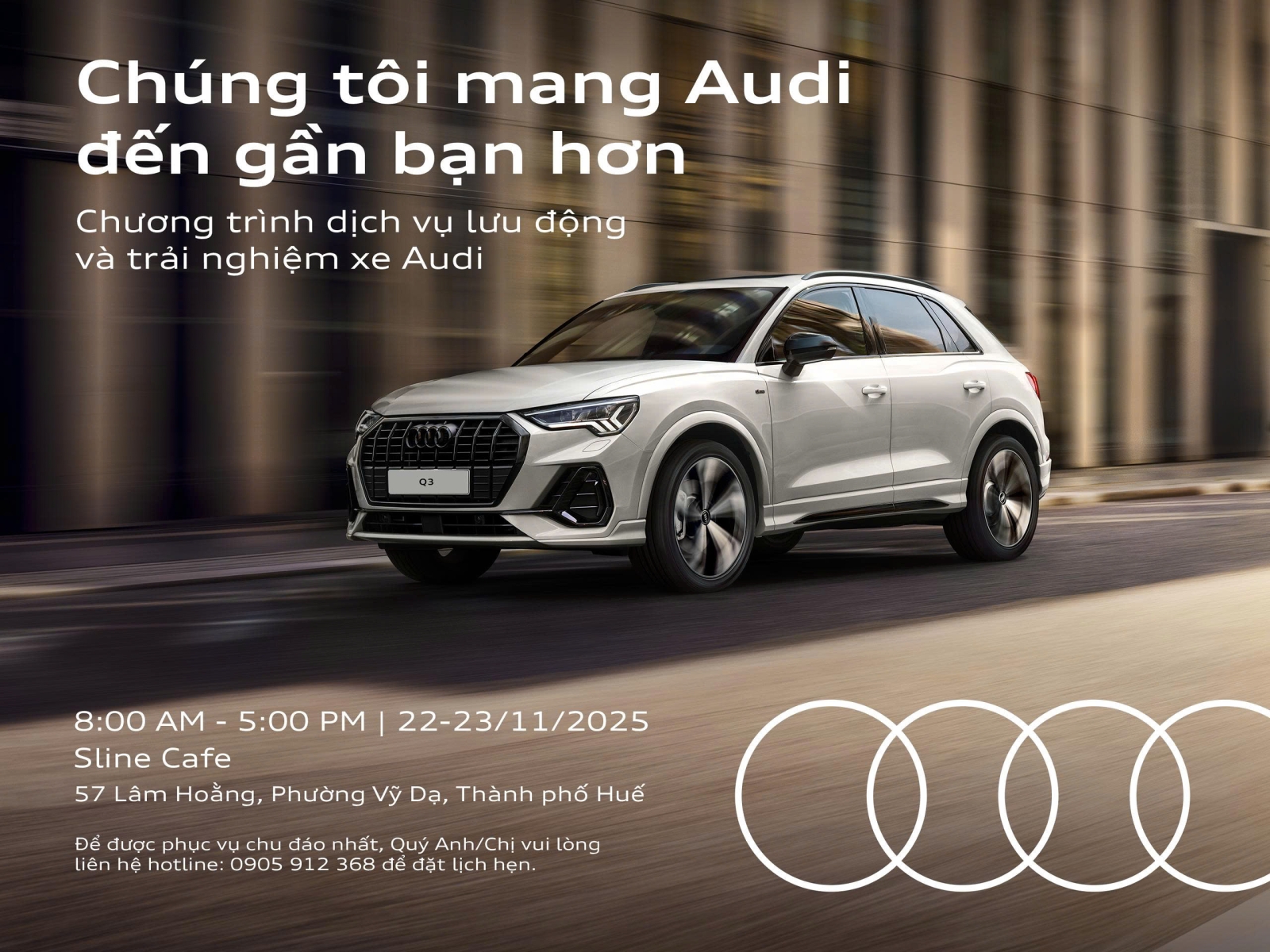 Audi Đà Nẵng trân trọng thông báo triển khai chương trình "Dịch vụ Lưu động" đặc biệt tại Thành phố Huế